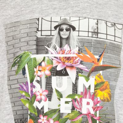 Girls grey floral print t-shirt